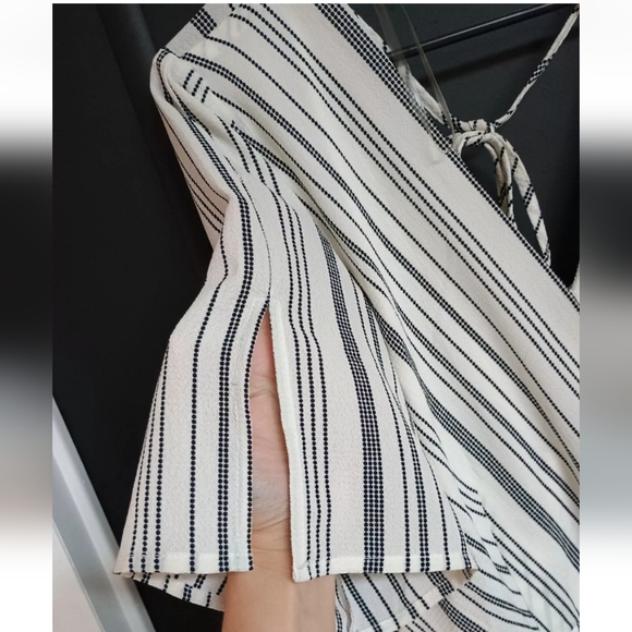 Maurices Black White Stripe Faux Wrap V-neck Flutter Sleeve Shark Bite Dress XL - Picture 2 of 10